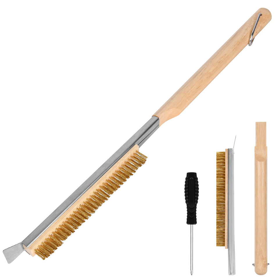 Aolso pizza oven brush 21-inch cleaning stone surface efficiently