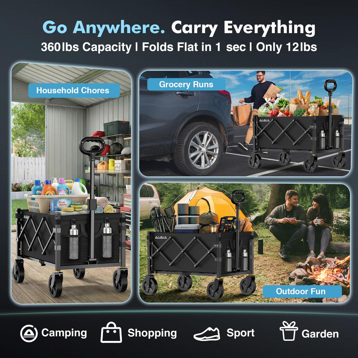 AOMIA collapsible wagon easy-clean durability makes outdoor chores efficient.