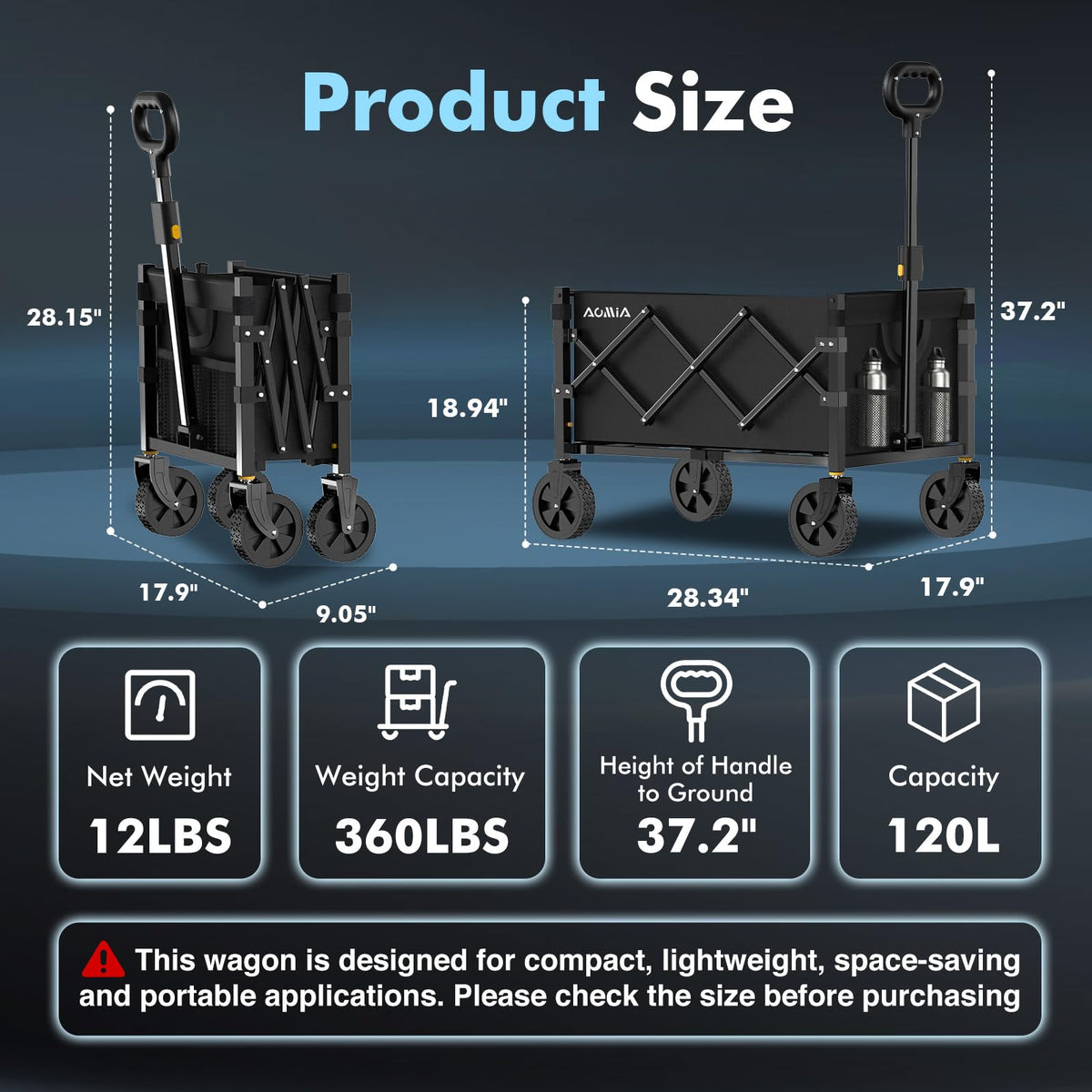 AOMIA collapsible wagon folded state demonstrates compact storage for small trunks.