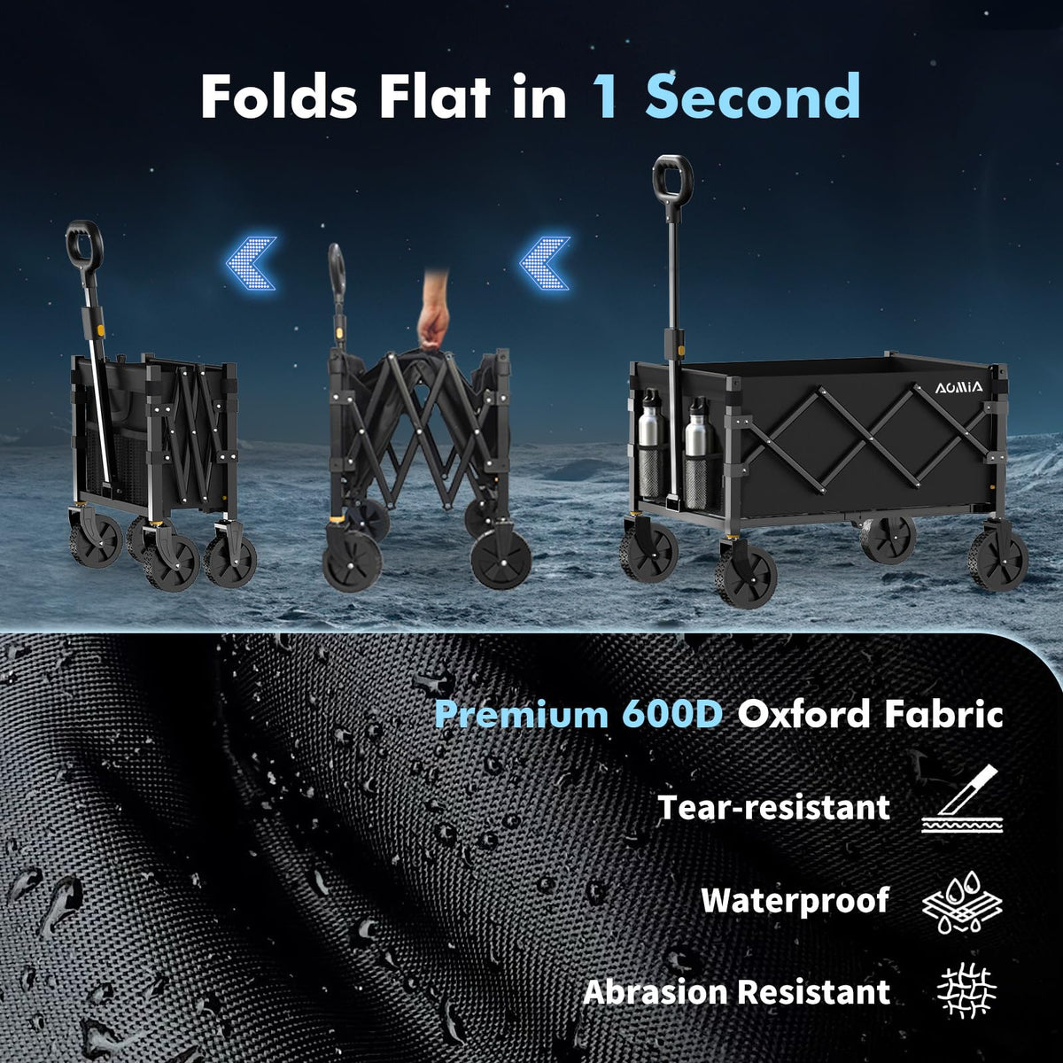 AOMIA collapsible wagon water-resistant fabric resists spills and cleans easily.