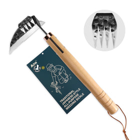AON All-Purpose Japanese Weeding Sickle in use for precise root removal.