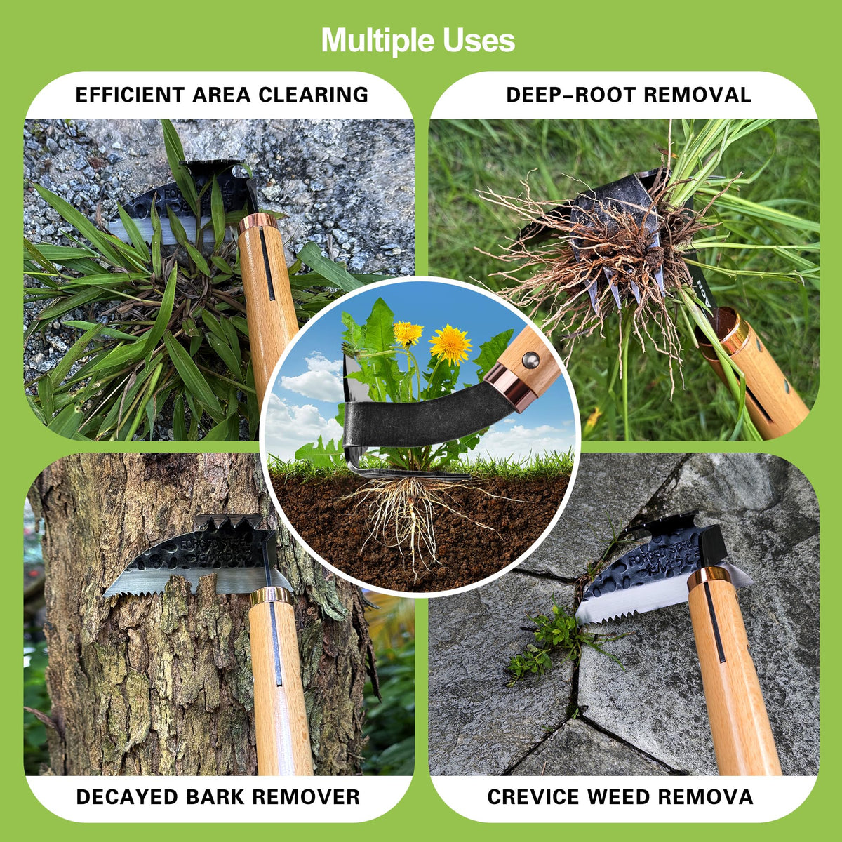 AON ergonomic beech wood handle with anti-slip grip reducing fatigue.