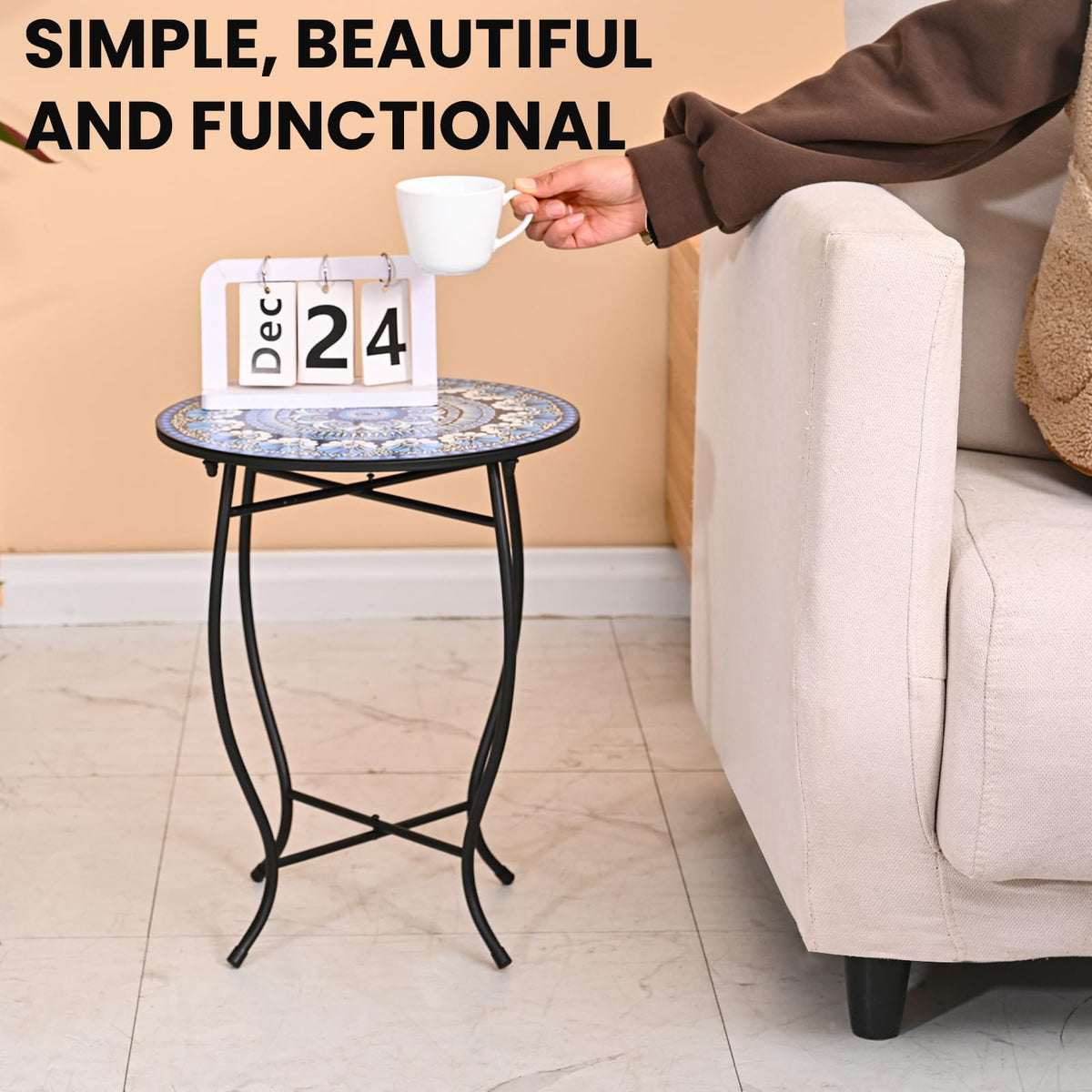 Aonagi versatile 14-inch table works indoors or outdoors for decor or drinks.