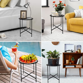 Aonagi indoor-outdoor plant stand doubles as decor and storage surface.