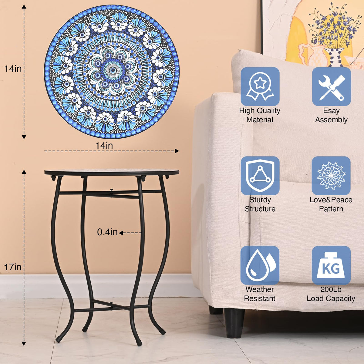 Aonagi outdoor end table for patio decor that holds drinks and decor items.