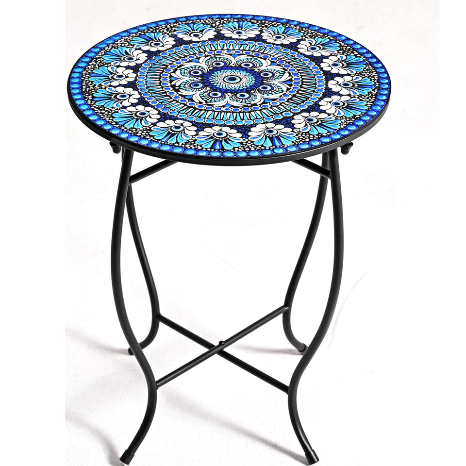 Aonagi metal outdoor side table with a 14-inch round top, perfect for plants and beverages.