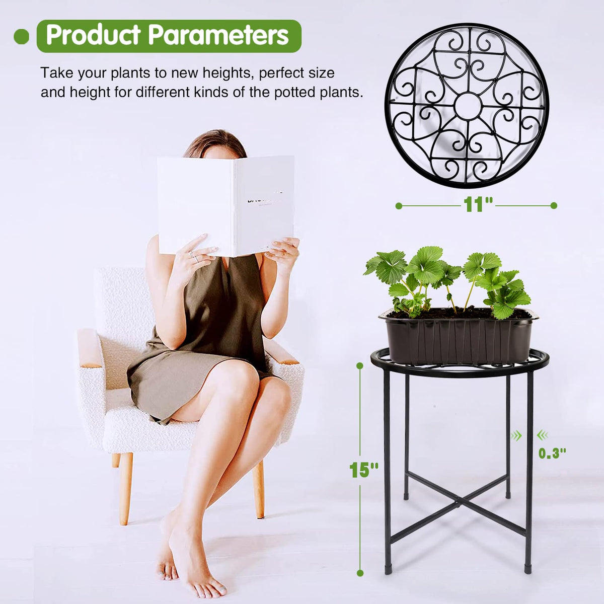 Aonagi round-top 11-inch plant stand fits various pots for versatile decorating.