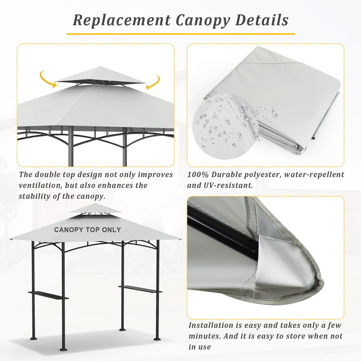 AONEAR 5x8 canopy replacement keeps shade intact and storage simple