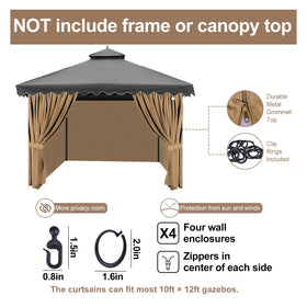 Aonear curtains installed with hooks and loops for versatile pavilion mounting.