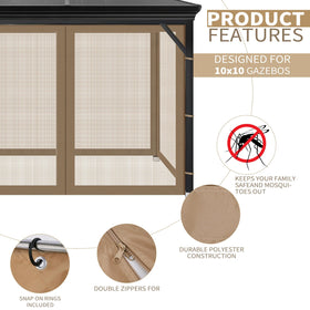 Aonear khaki mosquito net fits most gazebos for outdoor shade.
