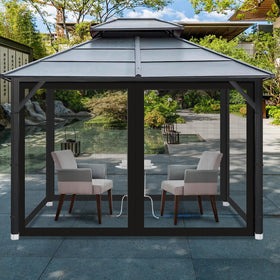 Aonear gazebo mosquito netting zipper door close-up demonstrates easy access while outdoors.