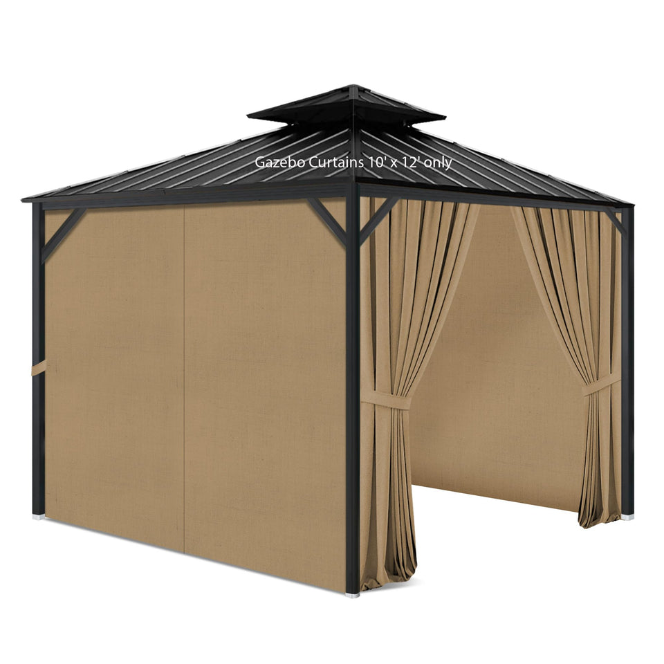 Aonear Gazebo Privacy Curtains 10x12 with four walls providing adaptable outdoor privacy.