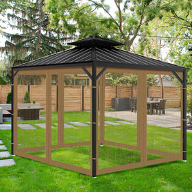 Aonear patio mesh screen fits 10x12 gazebos and enables simple entry.