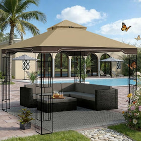 Aonear Regency II canopy replacement khaki outdoor setup blends with spaces.