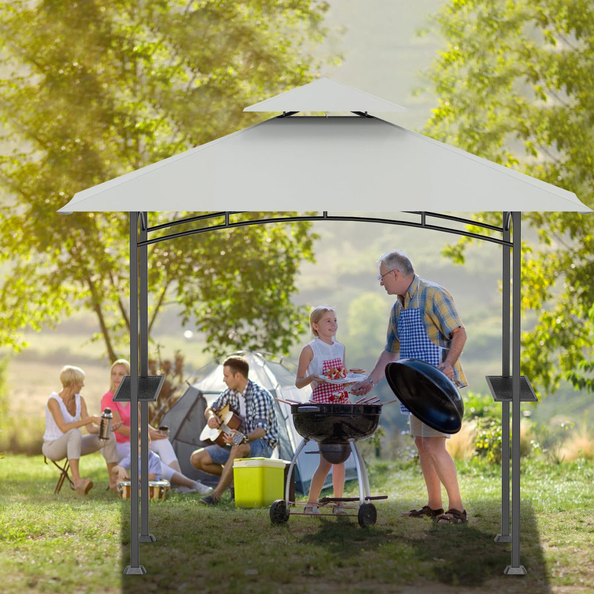 AONEAR vented double-layer canopy top enhances airflow while stabilizing the grilling area