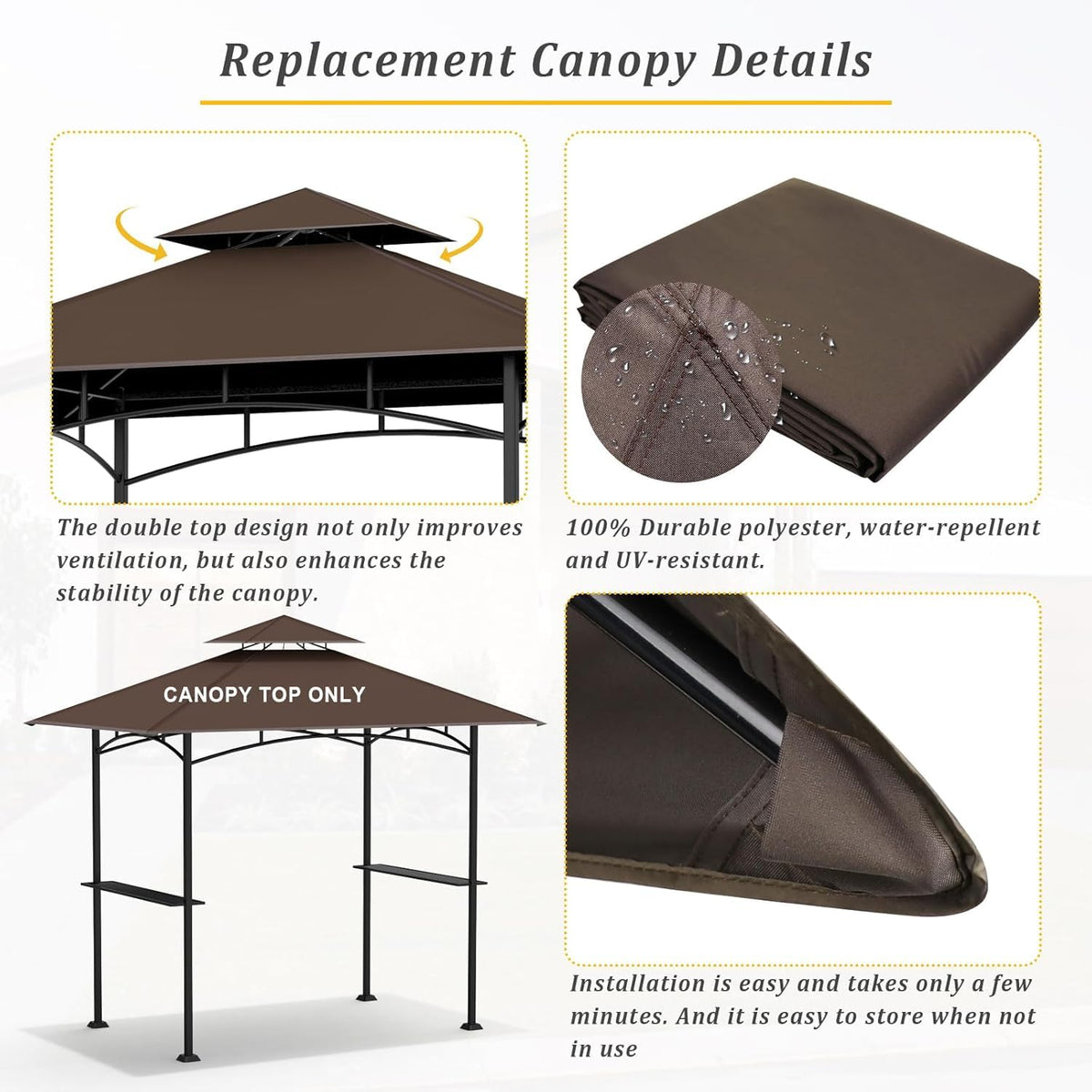 AONEAR water-resistant polyester keeps you dry while cooking outdoors.