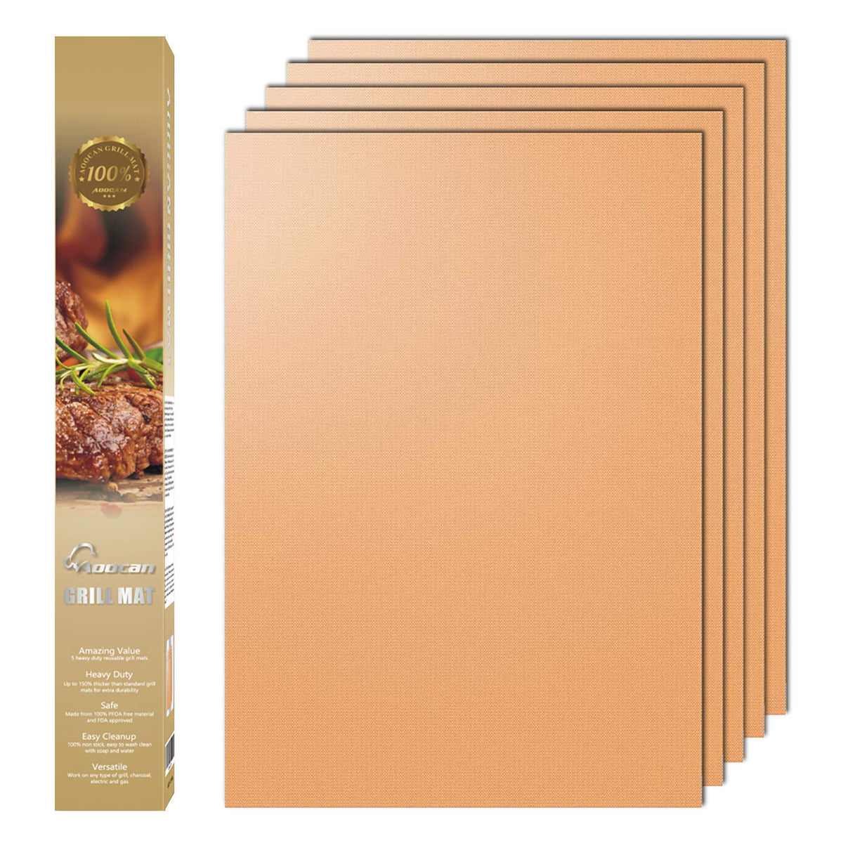 Aoocan copper grill mat on a hot grill; smooth cooking with no sticking.