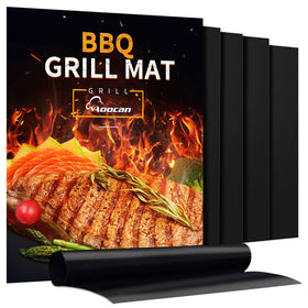 Aoocan grill mat set of five with non-stick surface protects grates during outdoor grilling