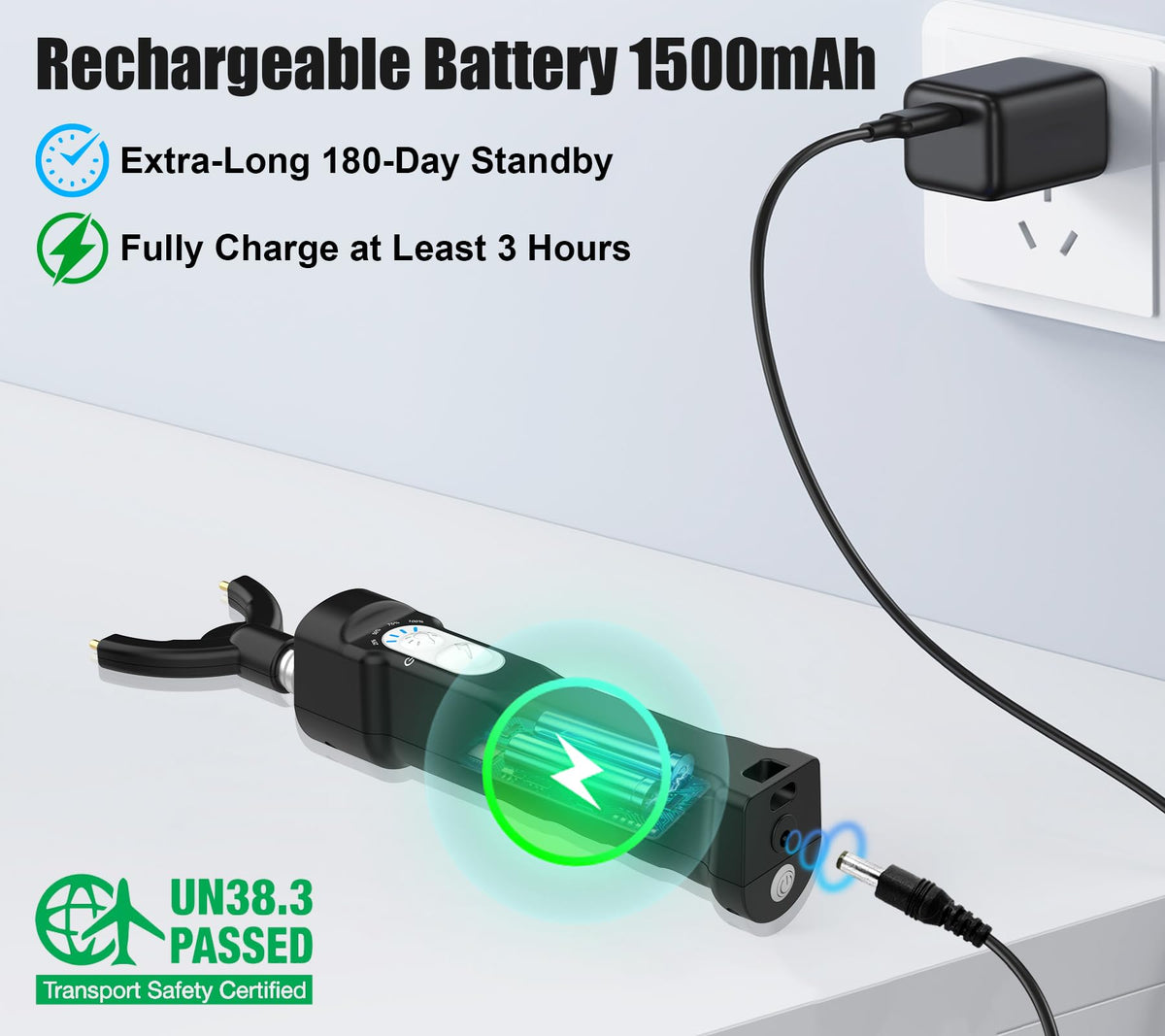 Aooccder rechargeable cattle prod with long-lasting battery.