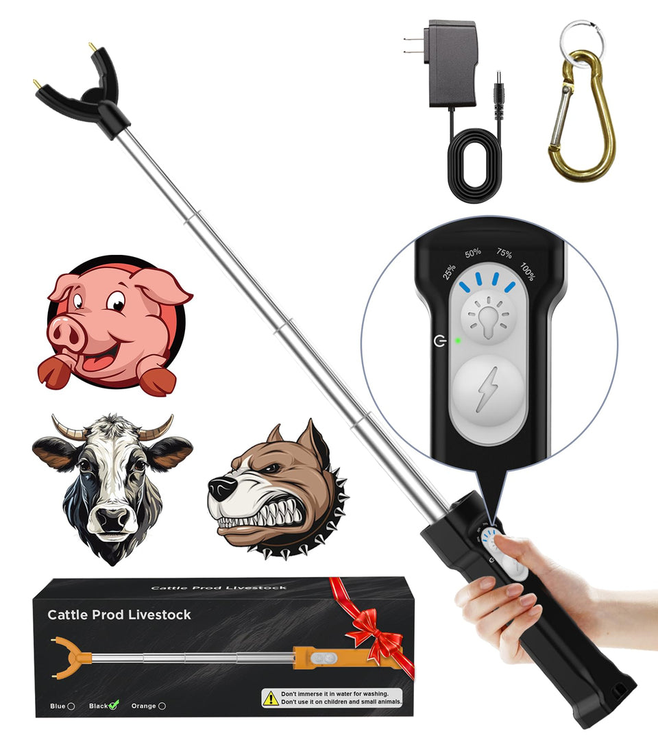 Aooccder cattle prod with retractable design for easy handling and storage.
