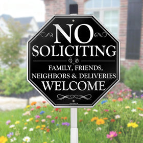 AOOCY No Soliciting Sign on house front, 10x28 inches, deterring unwanted visits