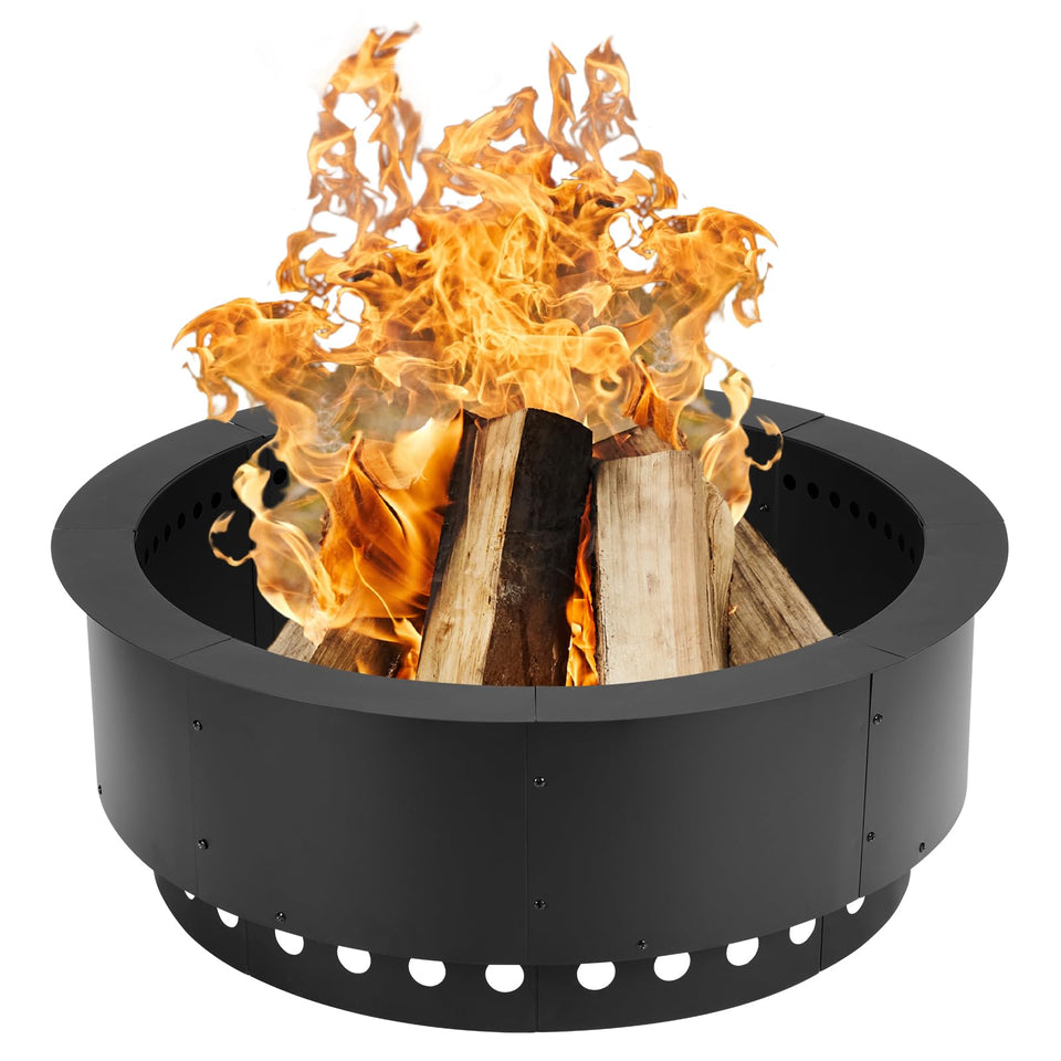 Aoodor 36-inch outer round smokeless fire ring set for backyard gatherings.