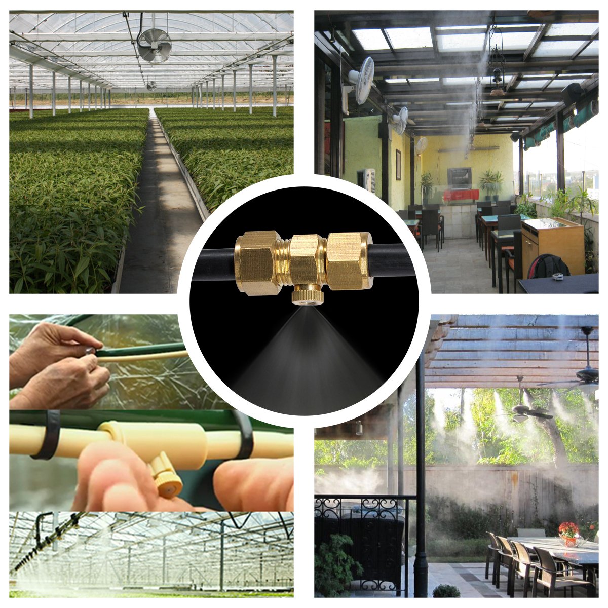 Aootech brass misting nozzle for dust control reducing airborne particles around work areas.