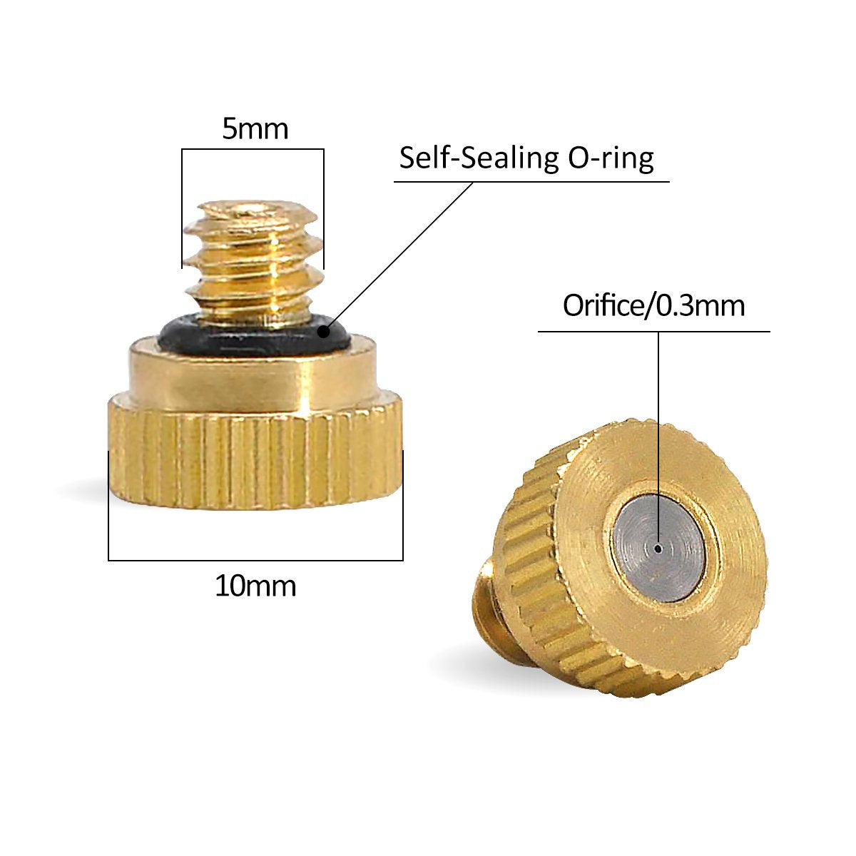 Aootech brass misting nozzle for greenhouse use creating even humidity and cooling.