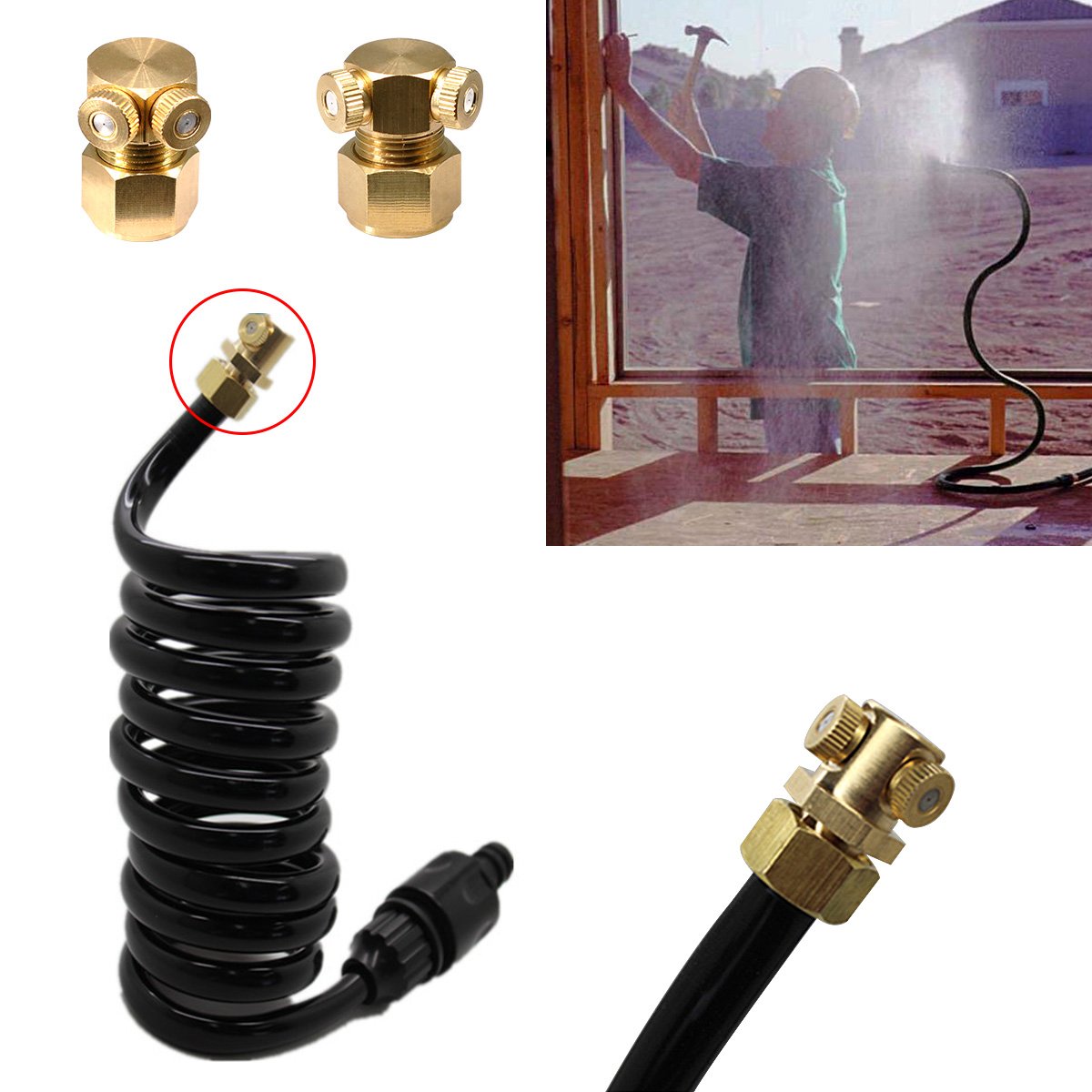 Aootech brass misting nozzle delivering fine spray with minimal water waste.