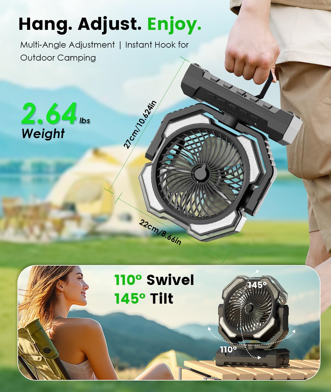 Aopircs Camping Misting Fan refill hole with funnel for quick top-ups.