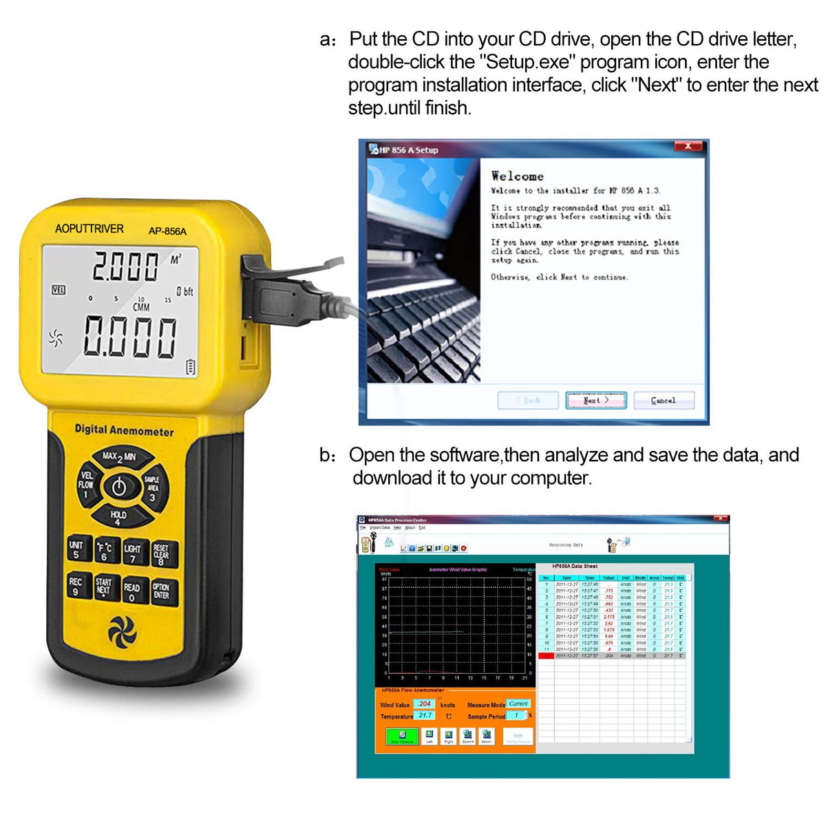 AOPUTTRIVER AP-856A area setting defines duct size for accurate flow