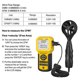 AOPUTTRIVER AP-856A CFM meter reads airflow up to large volumes