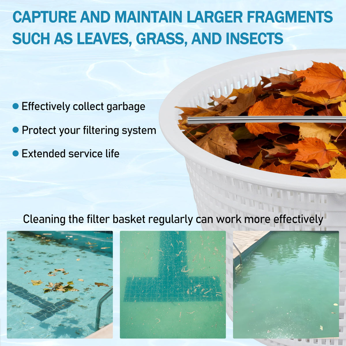 AOQIVIS catches leaves and dirt before reaching the pump, reducing clogs.