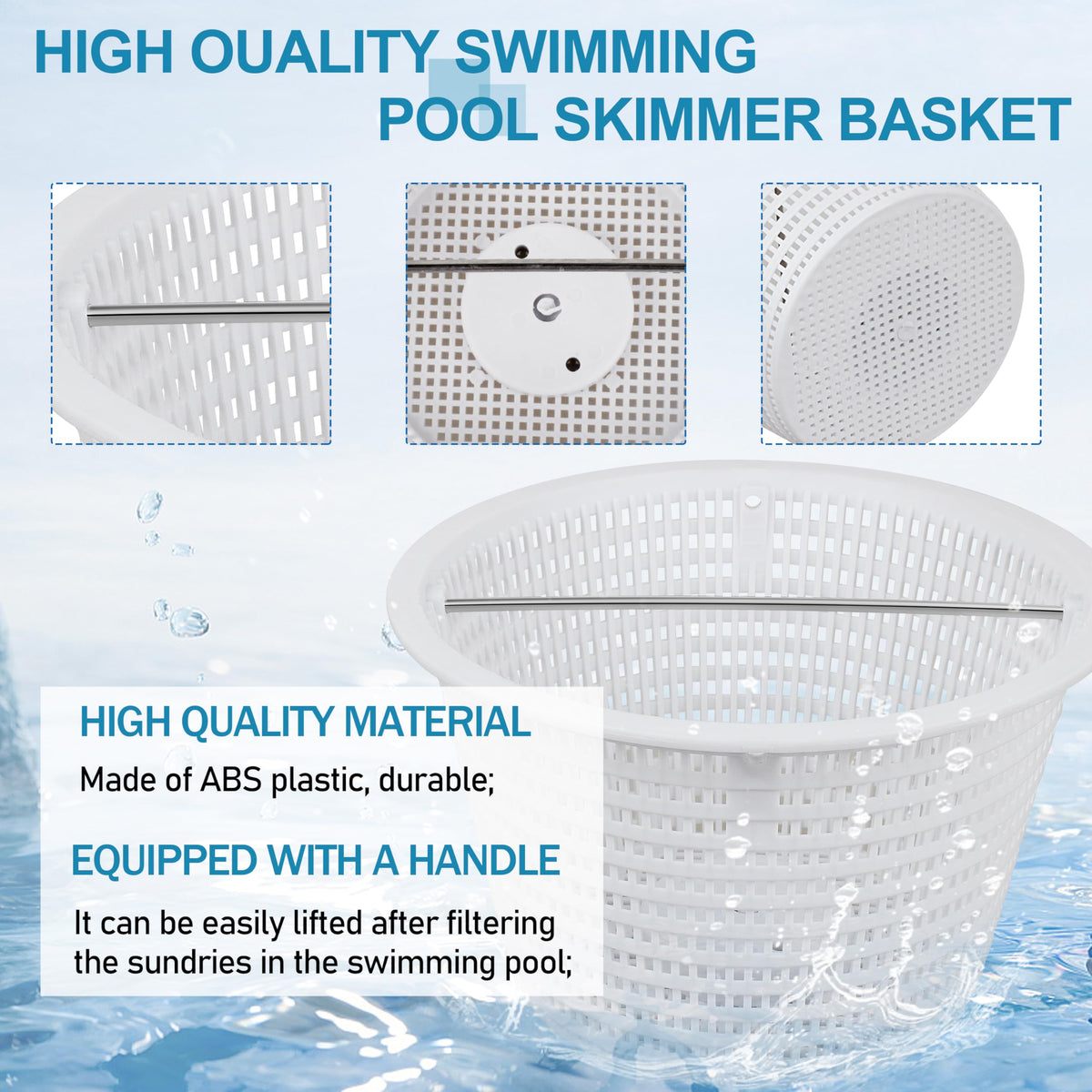 AOQIVIS durable white pool basket resists chlorine and deformation for long-term use.