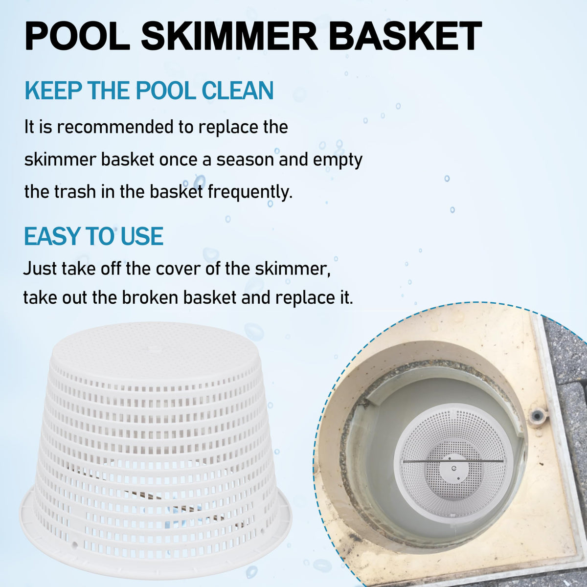 Tool-free AOQIVIS skimmer basket installation saves time during routine pool upkeep.