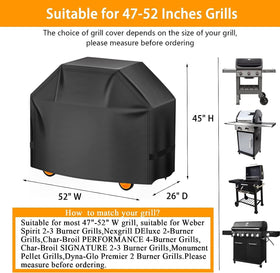Aoretic 52-inch grill cover side view shields grill from wind and moisture.