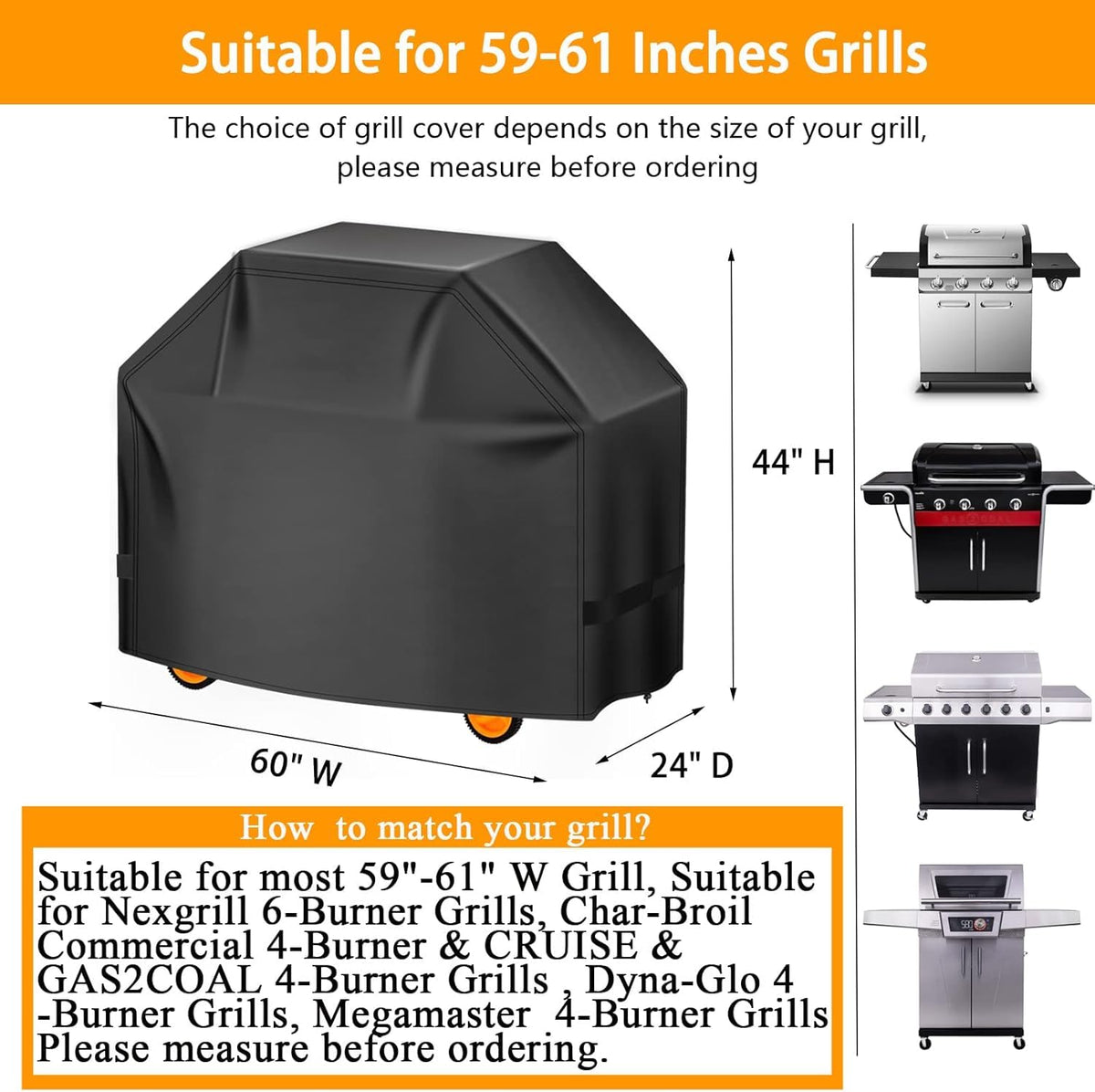 Aoretic grill cover on Nexgrill 6-burner shows secure windproof fit.