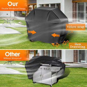 Aoretic grill cover with adjustable straps for secure windproof fit.