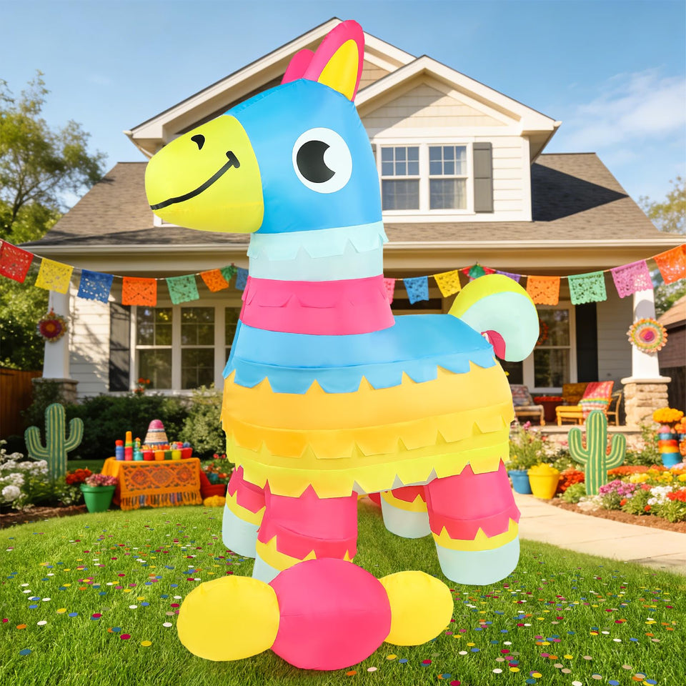 Aotiooy Cinco De Mayo inflatable pinata donkey with LED lights in yard for outdoor fiesta