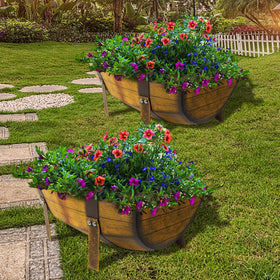 Aoutrow half-barrel planter with legs, sturdy and easy to assemble.