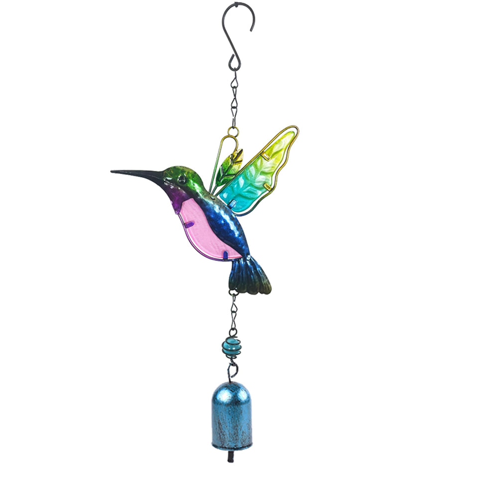 Aovdy Wind Chimes Hummingbird Bell with glass accents creates a gentle outdoor melody.