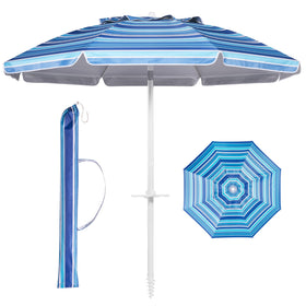 Aoxun 6.5ft beach umbrella with tilt pole providing adjustable shade on the beach.