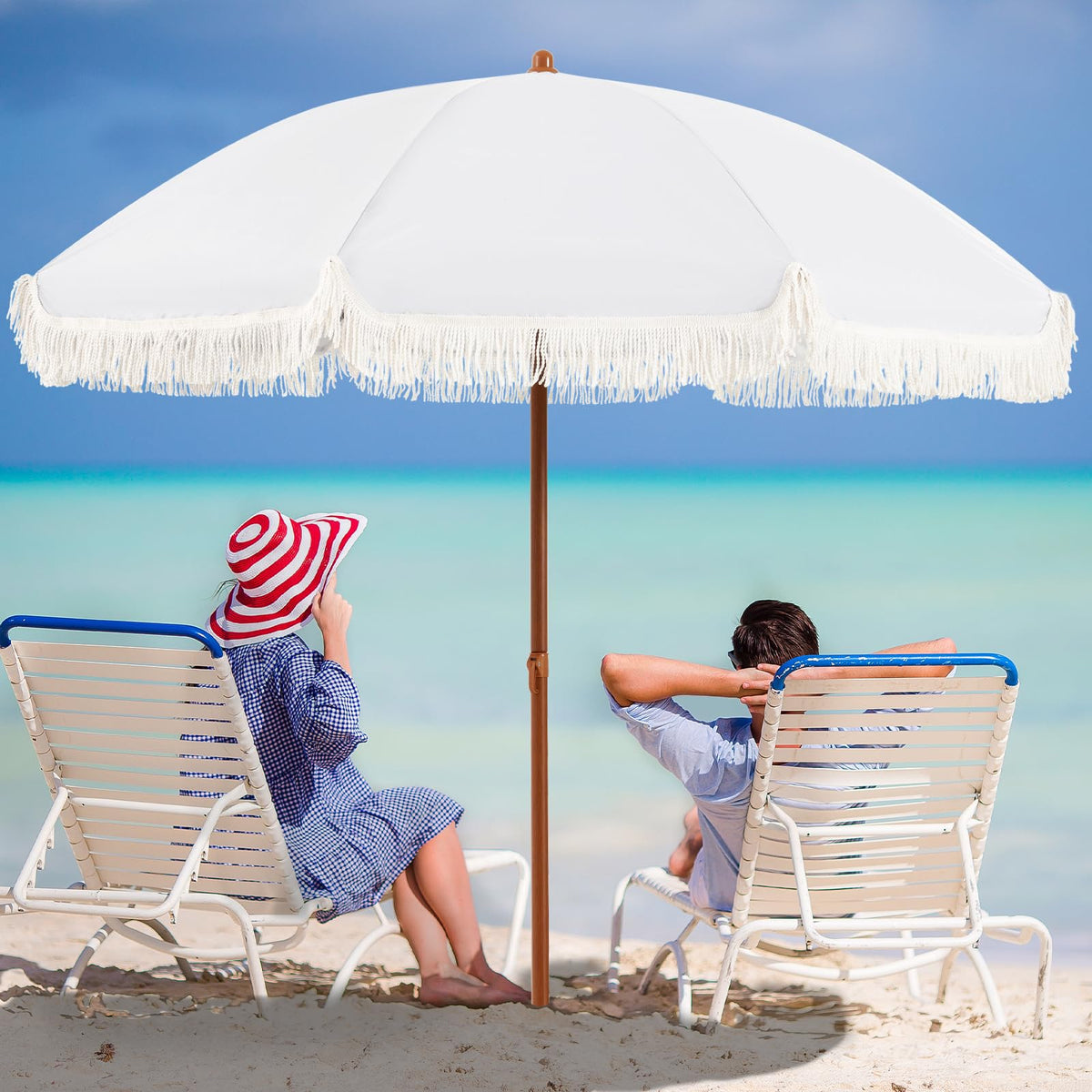Aoxun 7ft fringe tassel patio umbrella for stylish shade outdoors