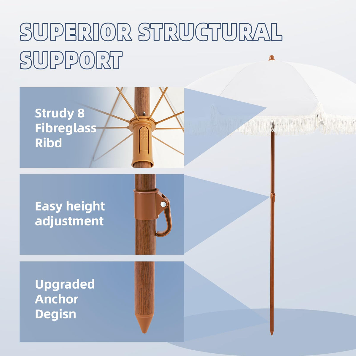 Aoxun 7ft umbrella ribs with push-button tilt for easy sun-angle adjustment