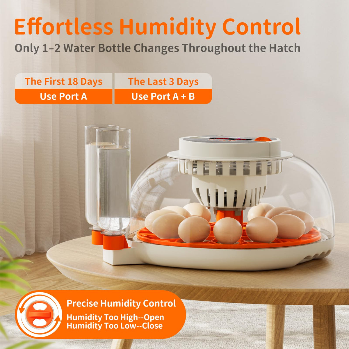 APDOE HatchPro12 360° transparent dome and built-in candler for easy embryo monitoring.
