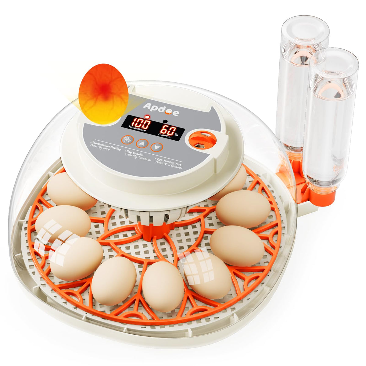 APDOE HatchPro12 precision temperature and humidity view through the dome for stable incubation.
