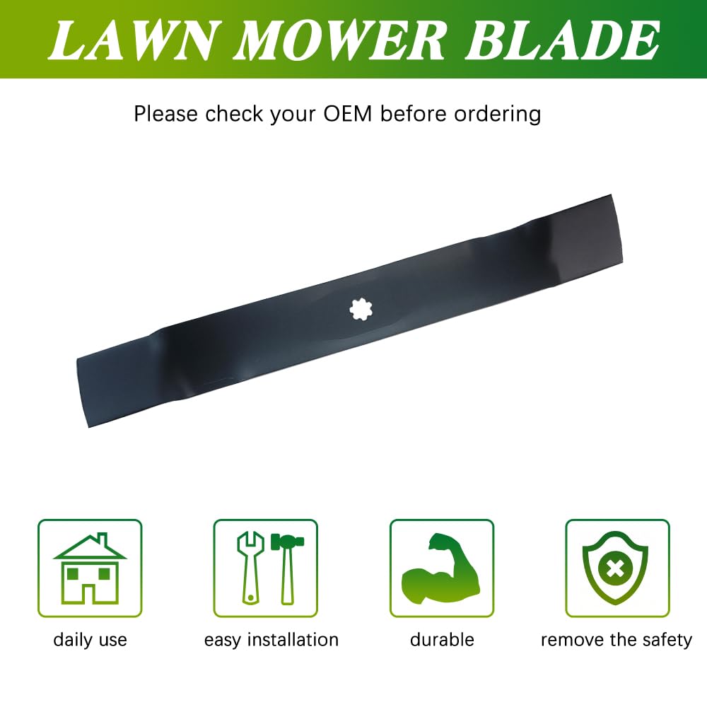 Apeixoto 42-inch deck blades showing John Deere compatibility and fitment