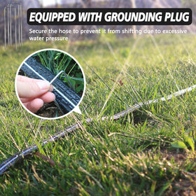 Apgooface sprinkler hose with garden staples secures coverage across beds.