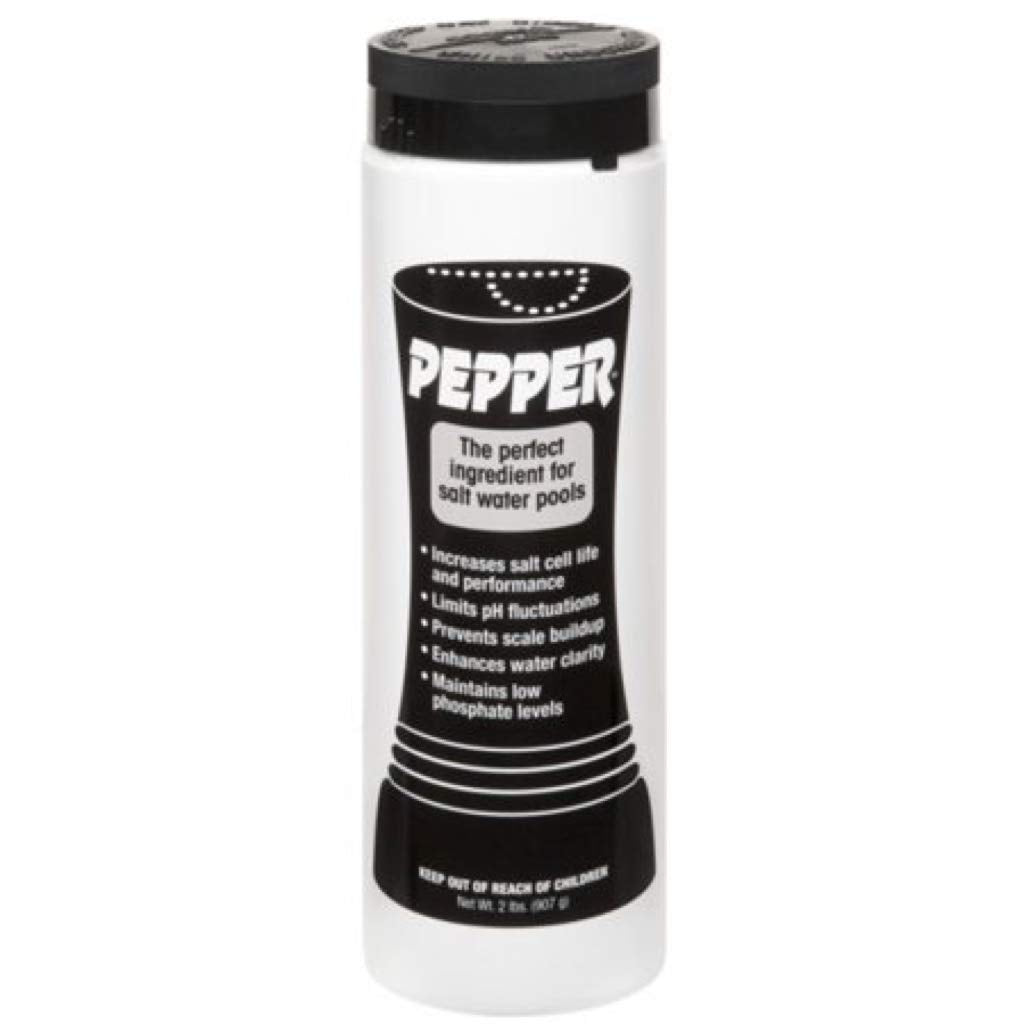 API Pepper granules for saltwater pools balance chemistry and prevent scale, protecting equipment.