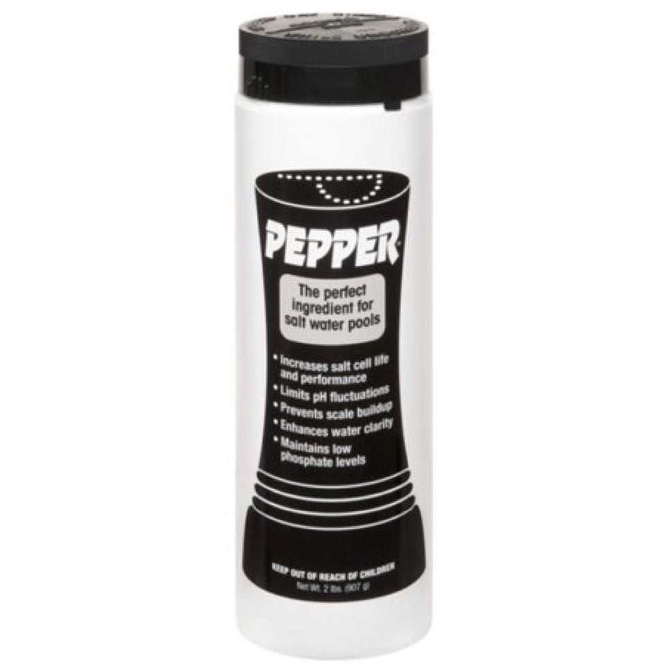 API Pepper granules for saltwater pools balance chemistry and prevent scale, protecting equipment.